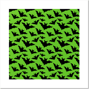 Halloween black bats green cool spooky silhouette pattern Posters and Art